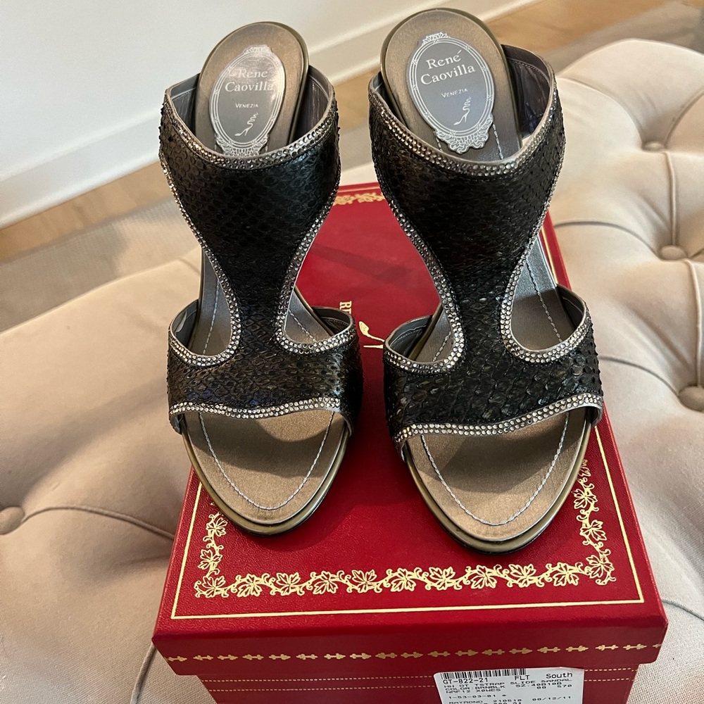 Rene Caovilla t strap slide brown black sandal, NWT size 40